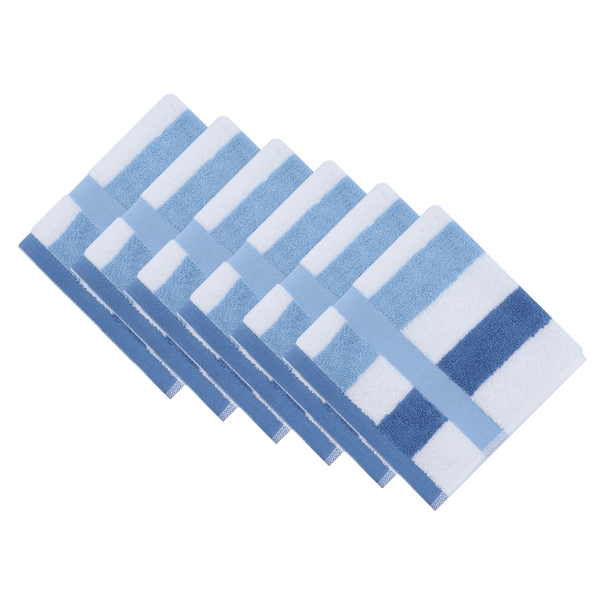 Unique Bargains 13 x 13 Inches Striped Cotton Showering Bathroom Washcloths Blue 6pk