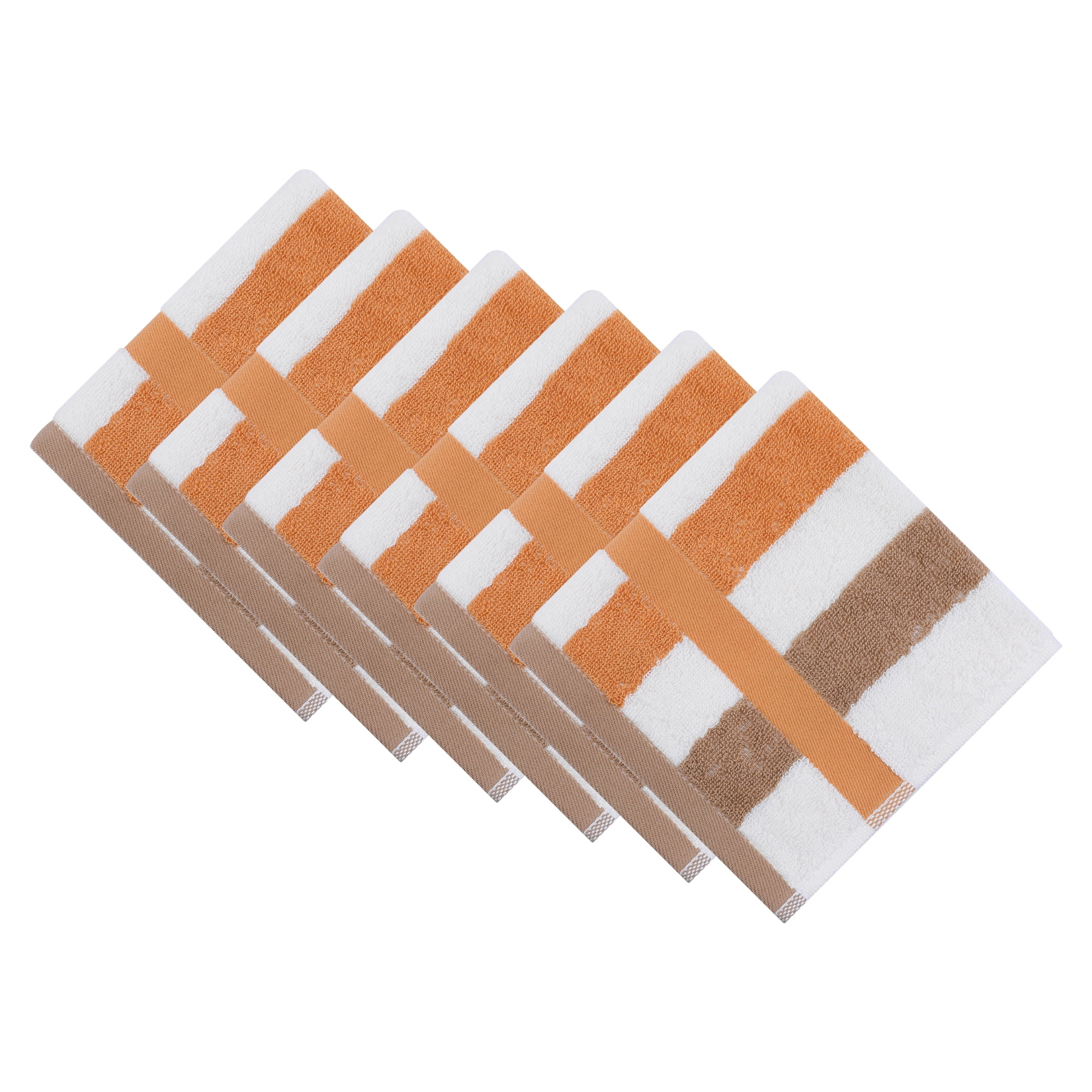 Unique Bargains 13 x 13 Inches Striped Cotton Showering Bathroom Washcloths Brown 6pk