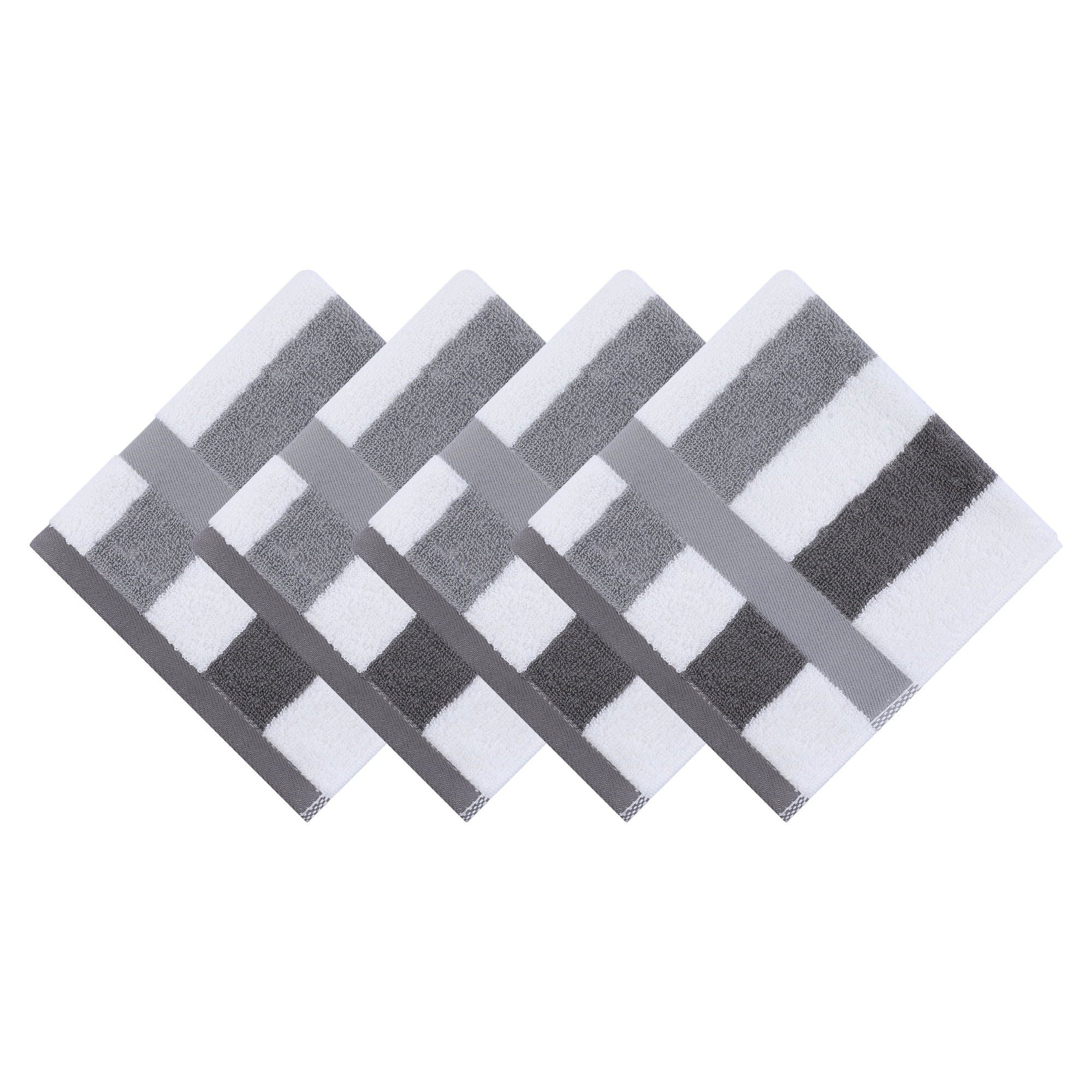 Unique Bargains 13 x 13 Inches Striped Cotton Showering Bathroom Washcloths Grey 4pk
