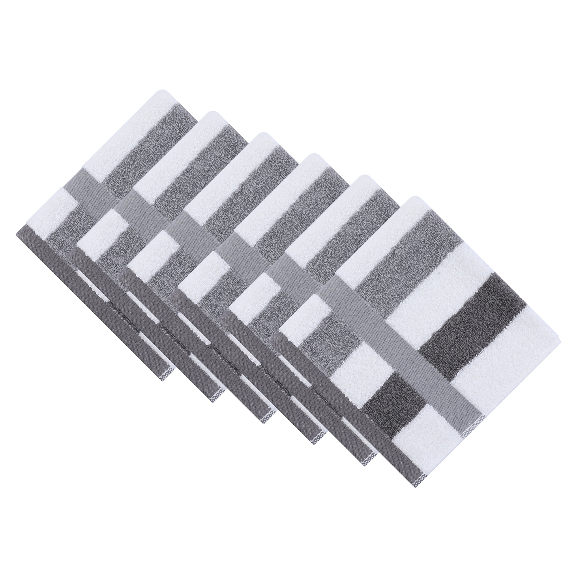 Unique Bargains 13 x 13 Inches Striped Cotton Showering Bathroom Washcloths Grey 6pk