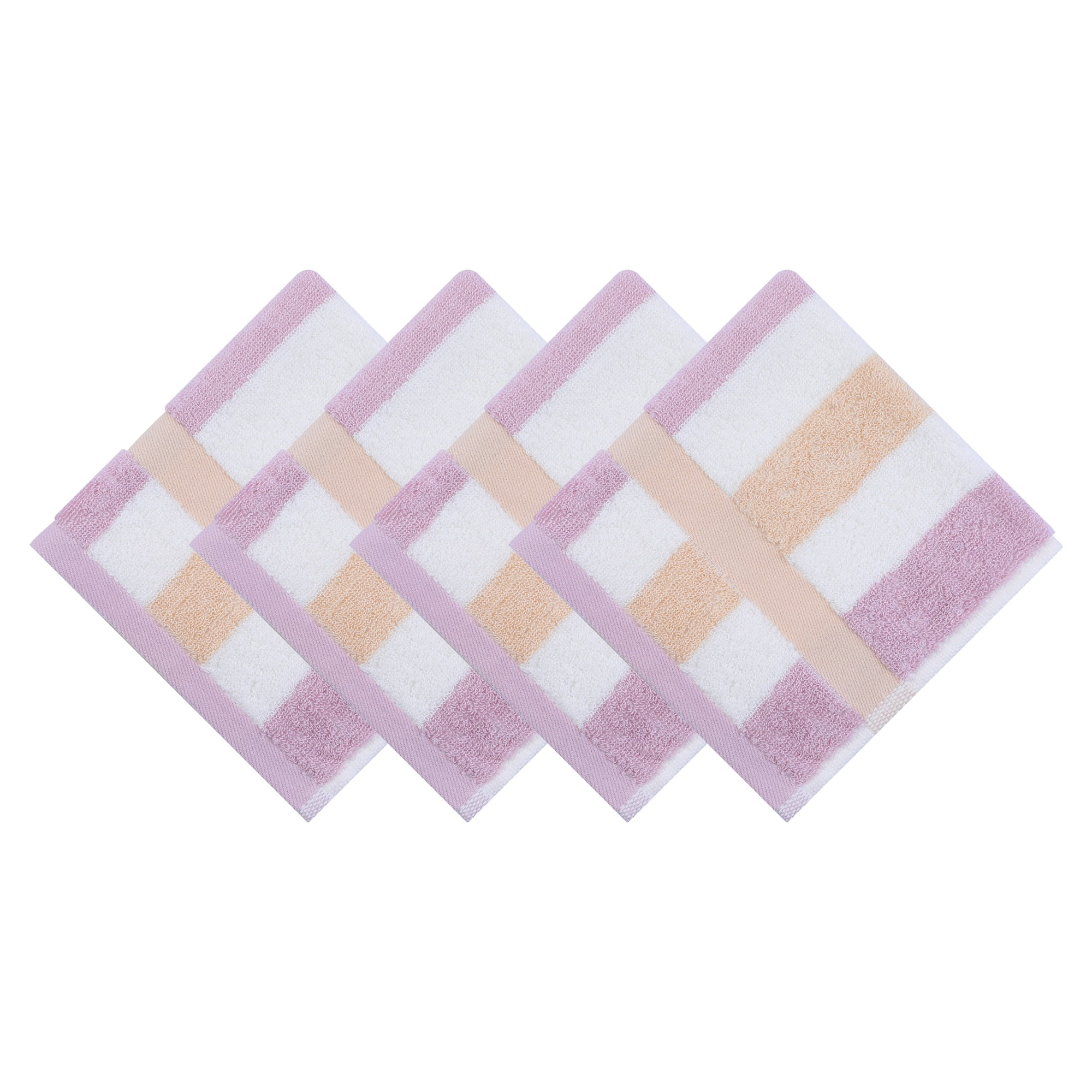 Unique Bargains 13 x 13 Inches Striped Cotton Showering Bathroom Washcloths Purple 4pk