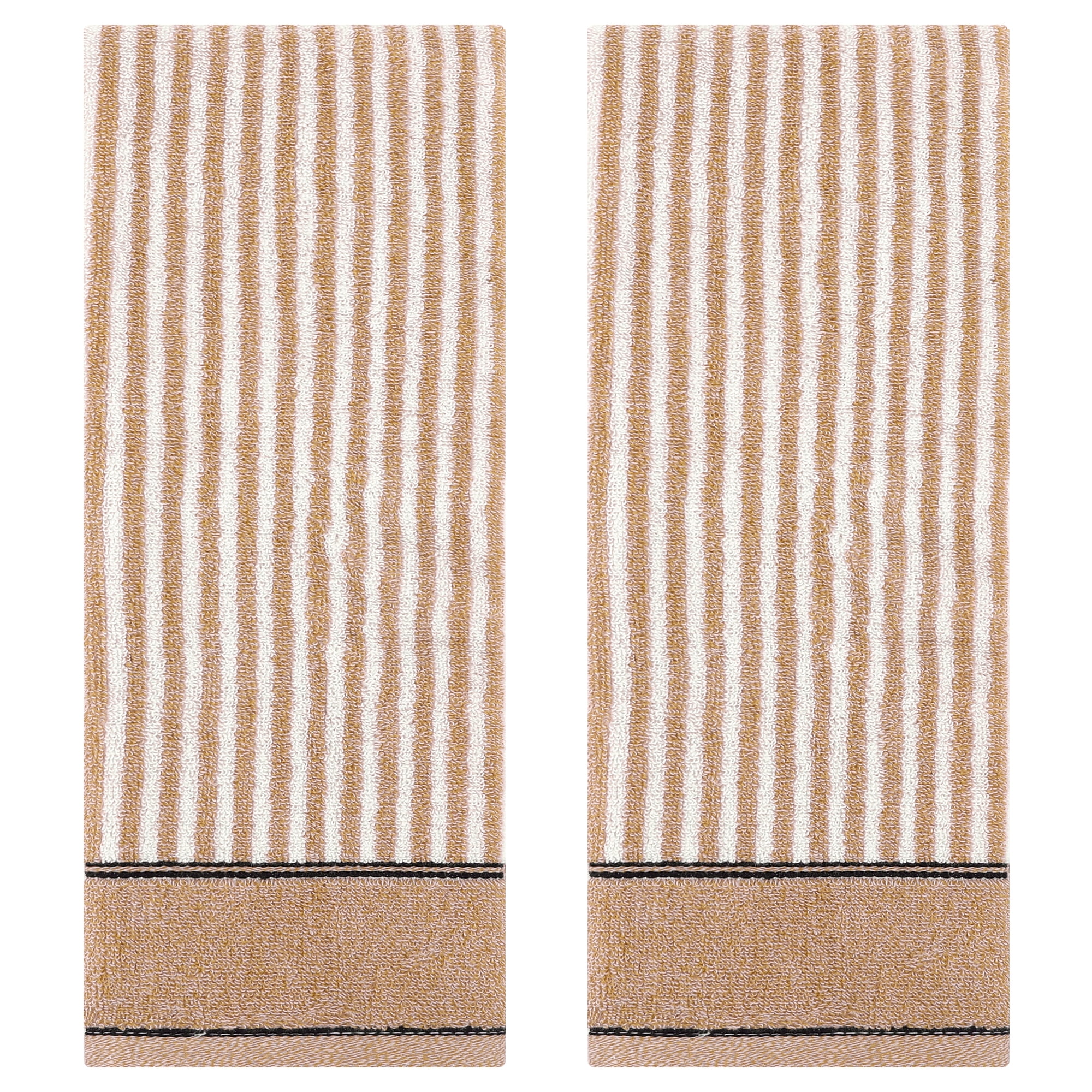 Unique Bargains 13 x 29 Inch Striped Cotton Bathroom Hand Towels Brown 2-Piece
