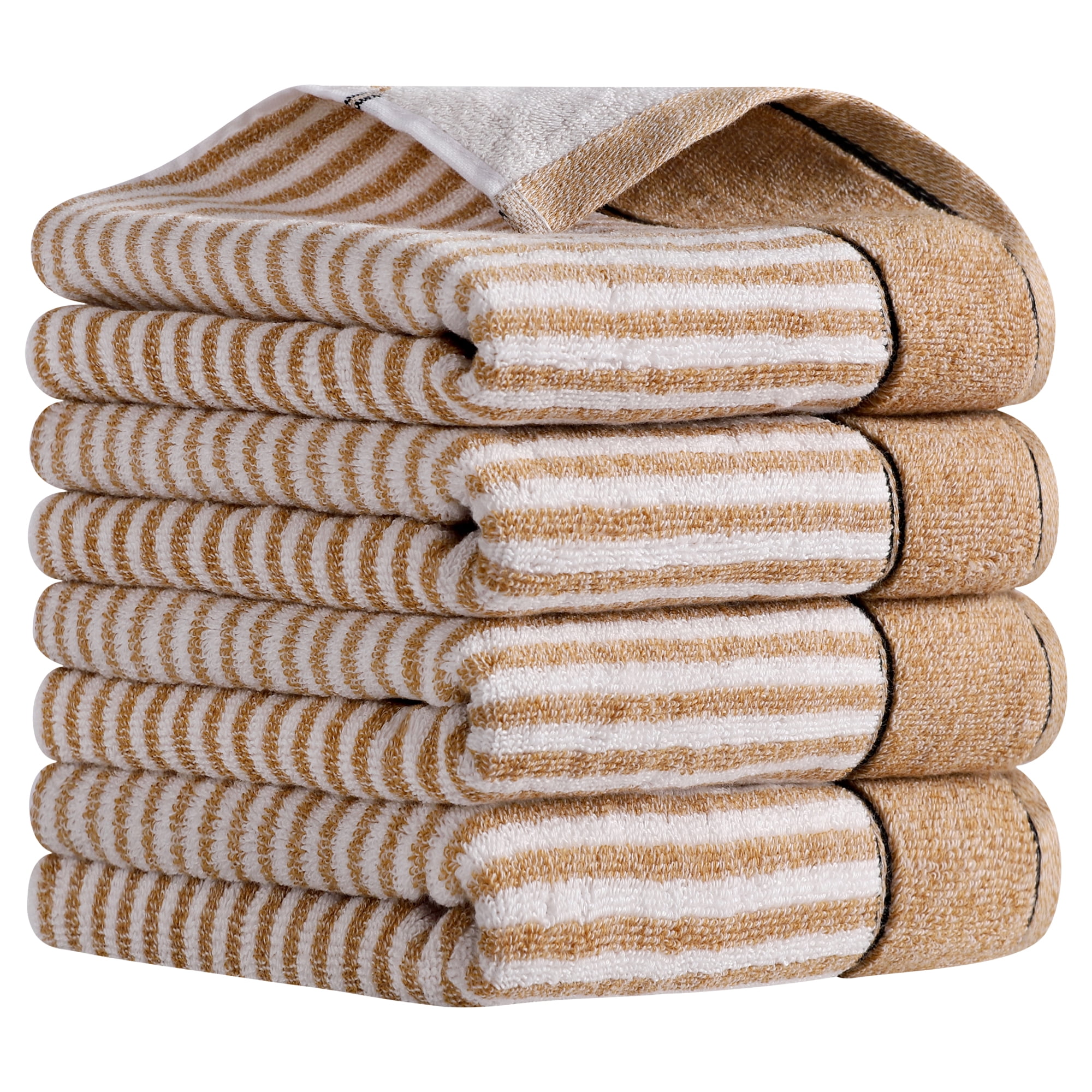 Unique Bargains 13 x 29 Inch Striped Cotton Bathroom Hand Towels Brown 4-Piece