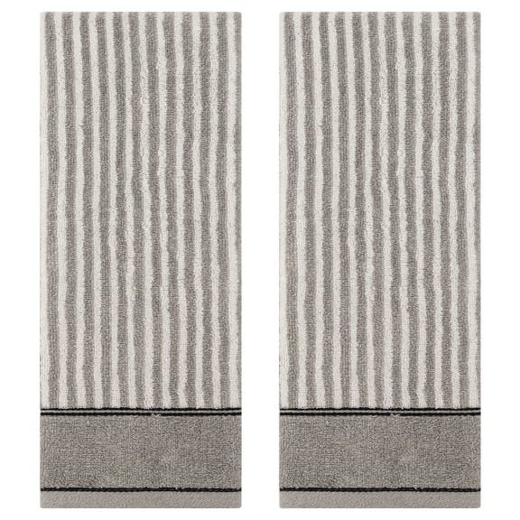 Unique Bargains 13 x 29 Inch Striped Cotton Bathroom Hand Towels Grey 2-Piece