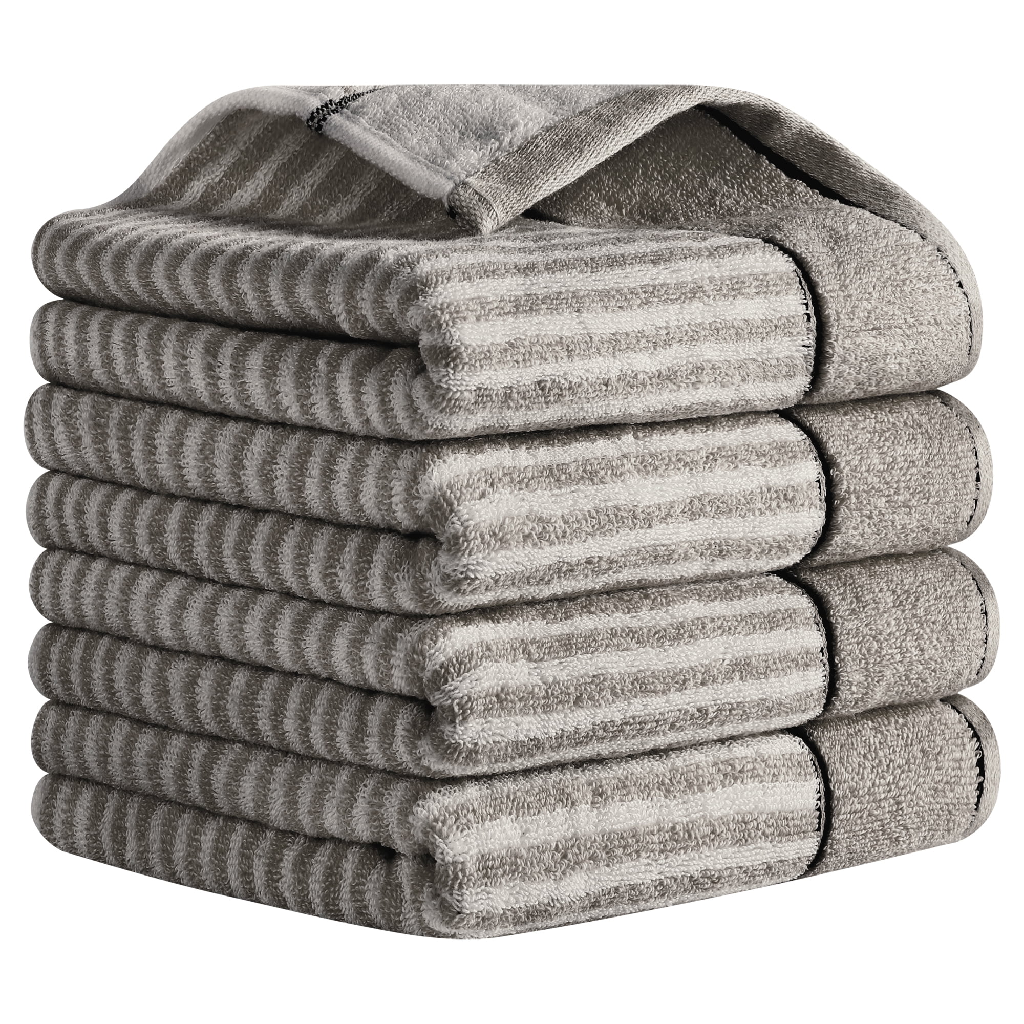 Unique Bargains 13 x 29 Inch Striped Cotton Bathroom Hand Towels Grey 4-Piece
