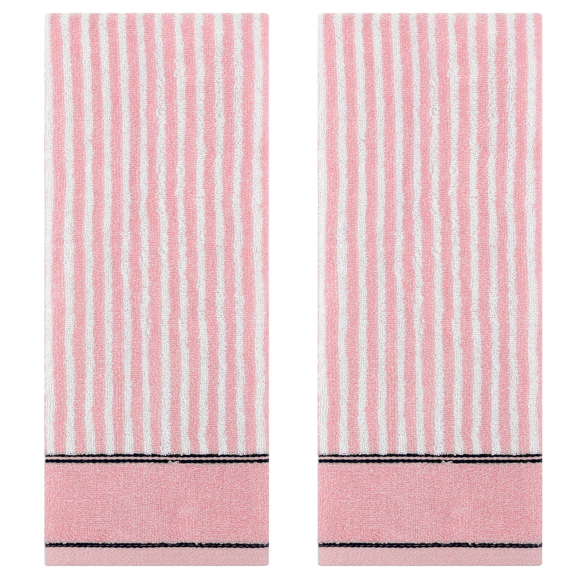 Unique Bargains 13 x 29 Inch Striped Cotton Bathroom Hand Towels Pink 2-Piece