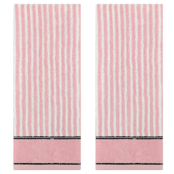 Unique Bargains 13 x 29 Inch Striped Cotton Bathroom Hand Towels Pink 2-Piece