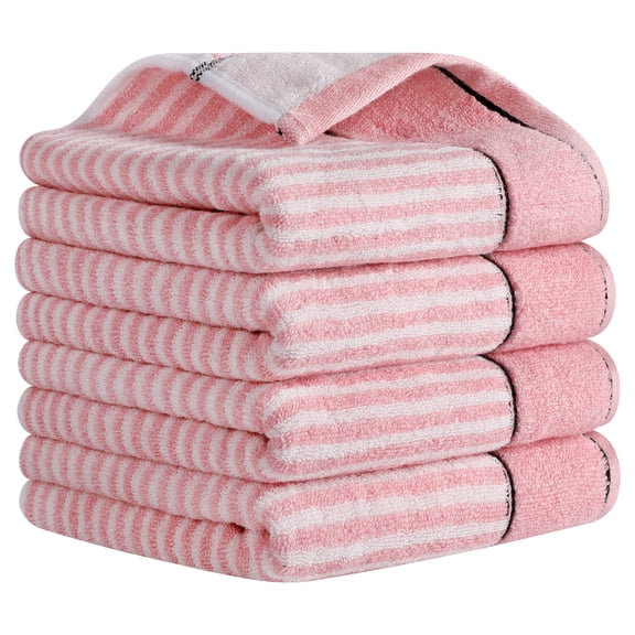 Unique Bargains 13 x 29 Inch Striped Cotton Bathroom Hand Towels Pink 4-Piece