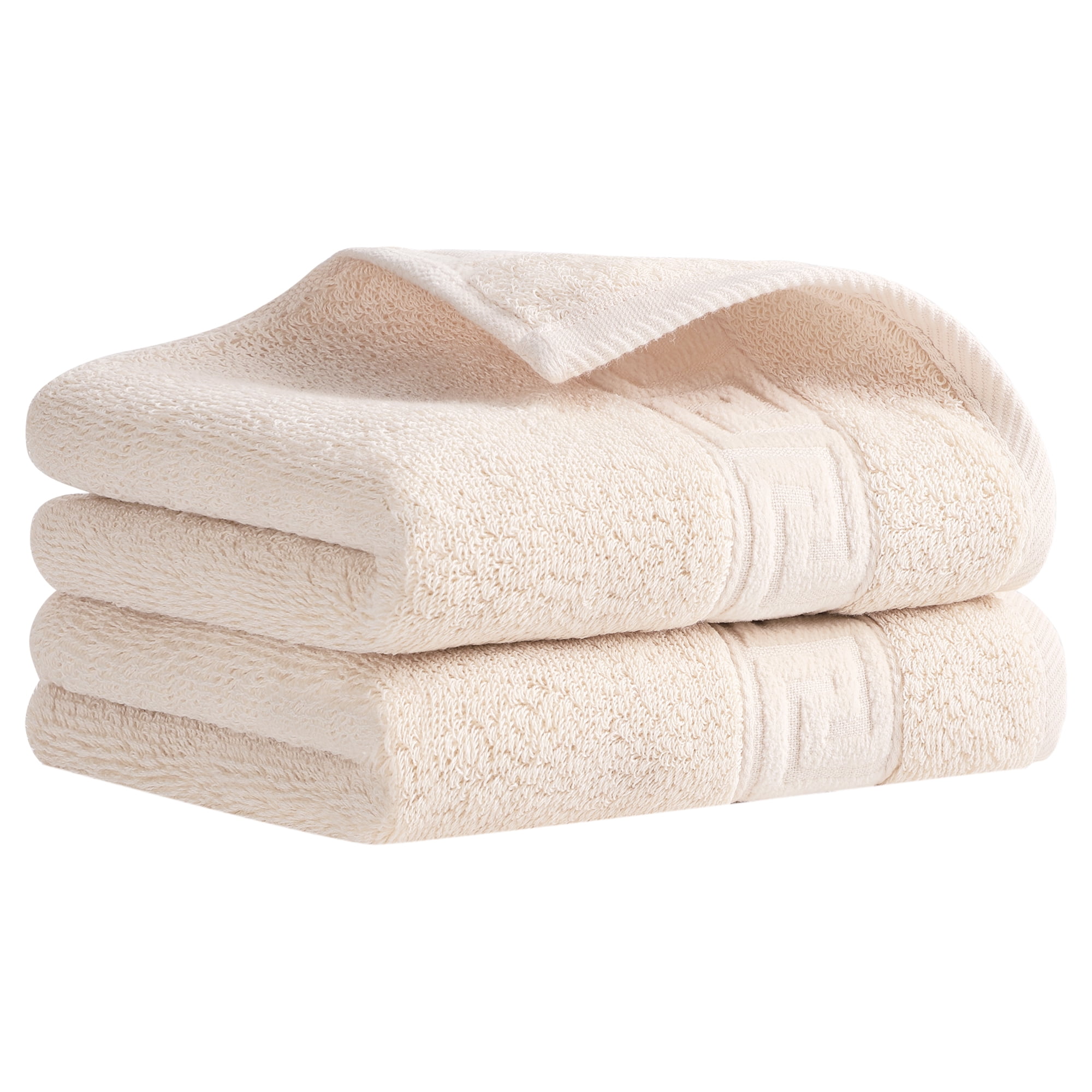 Unique Bargains 13" x 29" Solid Soft Absorbent Hand Towel Beige 2-Piece