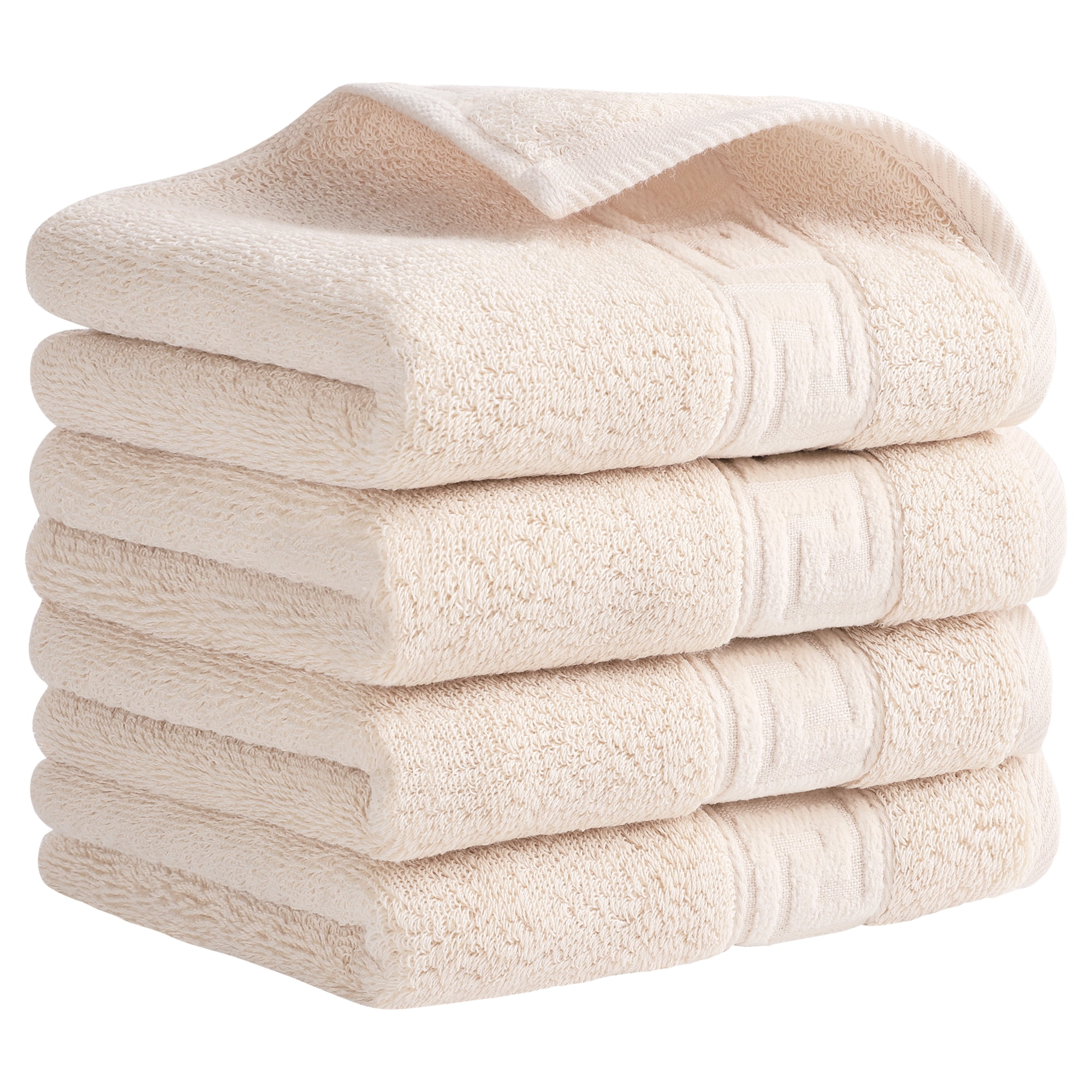 Unique Bargains 13" x 29" Solid Soft Absorbent Hand Towel Beige 4-Piece