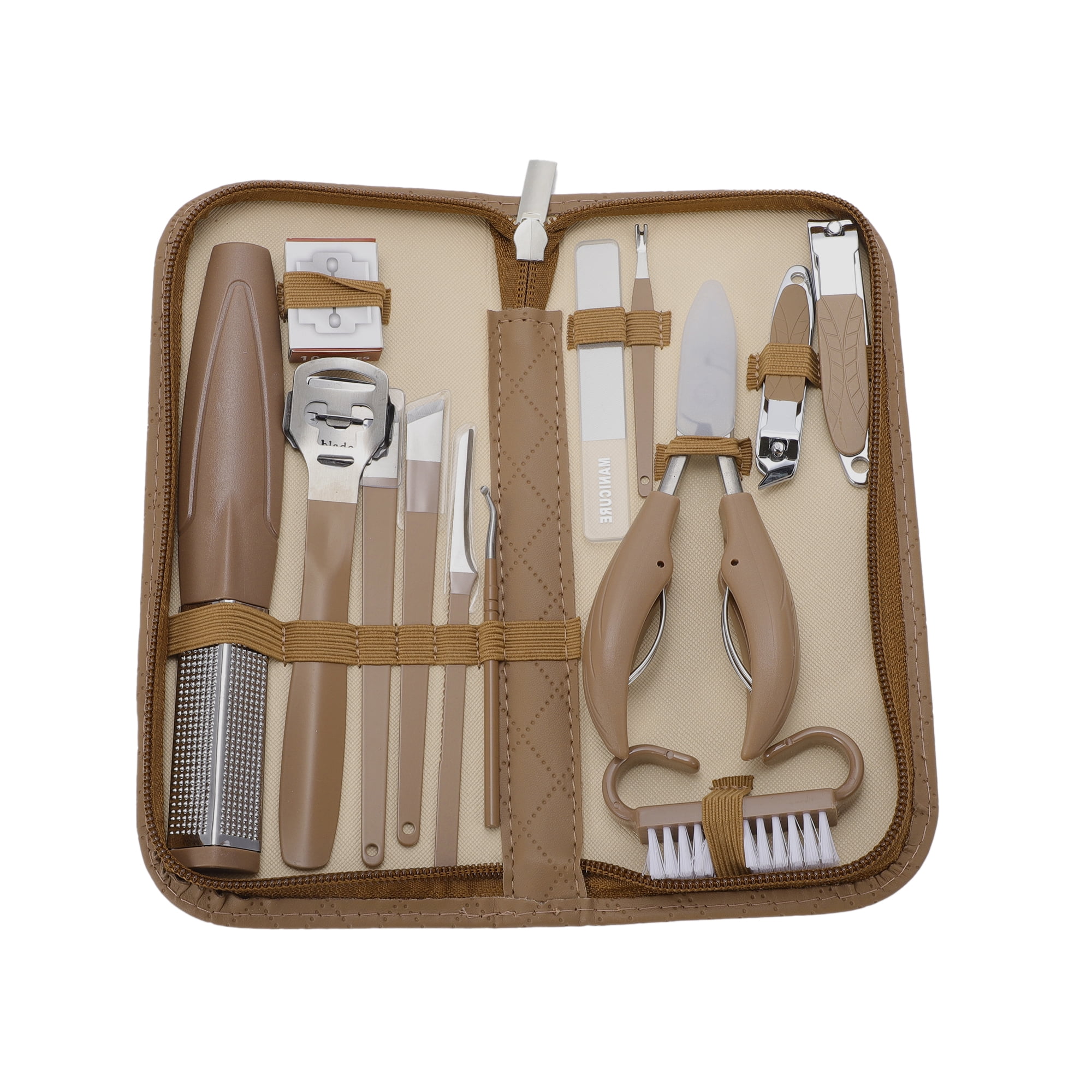 Unique Bargains 13pcs Carbon Steel and Plastic Nail Clippers Set 5.31"x 2.36" Brown