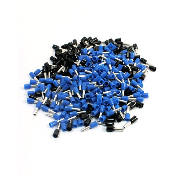 Unique Bargains 14 AWG Wire E2508 Metal Tube Pre Insulate Ferrules Terminals Black Blue 380 Pcs