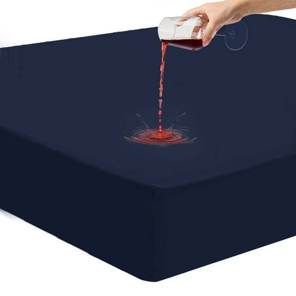 Unique Bargains 14" Deep Pocket Waterproof Solid Mattress Fitted Sheet Navy Blue King