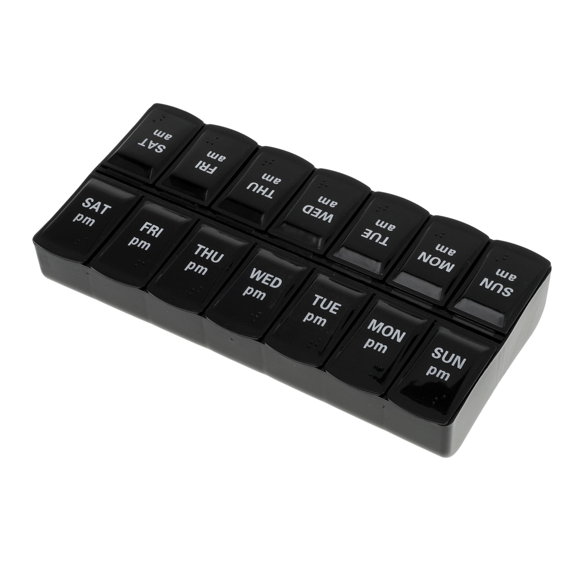 Unique Bargains 14 Grids Double Row Pill Box for Travel 1 Pc Black Large