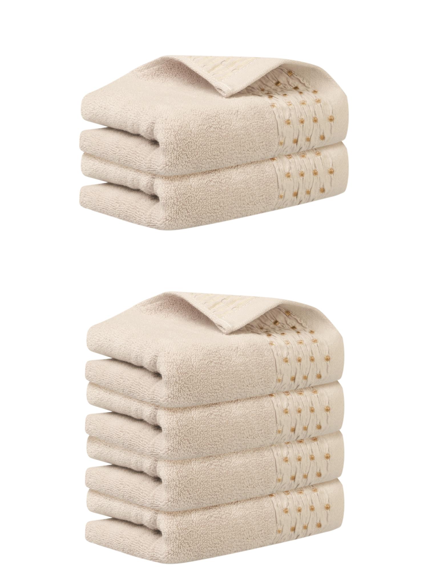 Unique Bargains 14" x 30" Embroidery Pattern Cotton Hand Towels Set Light Brown 6pk