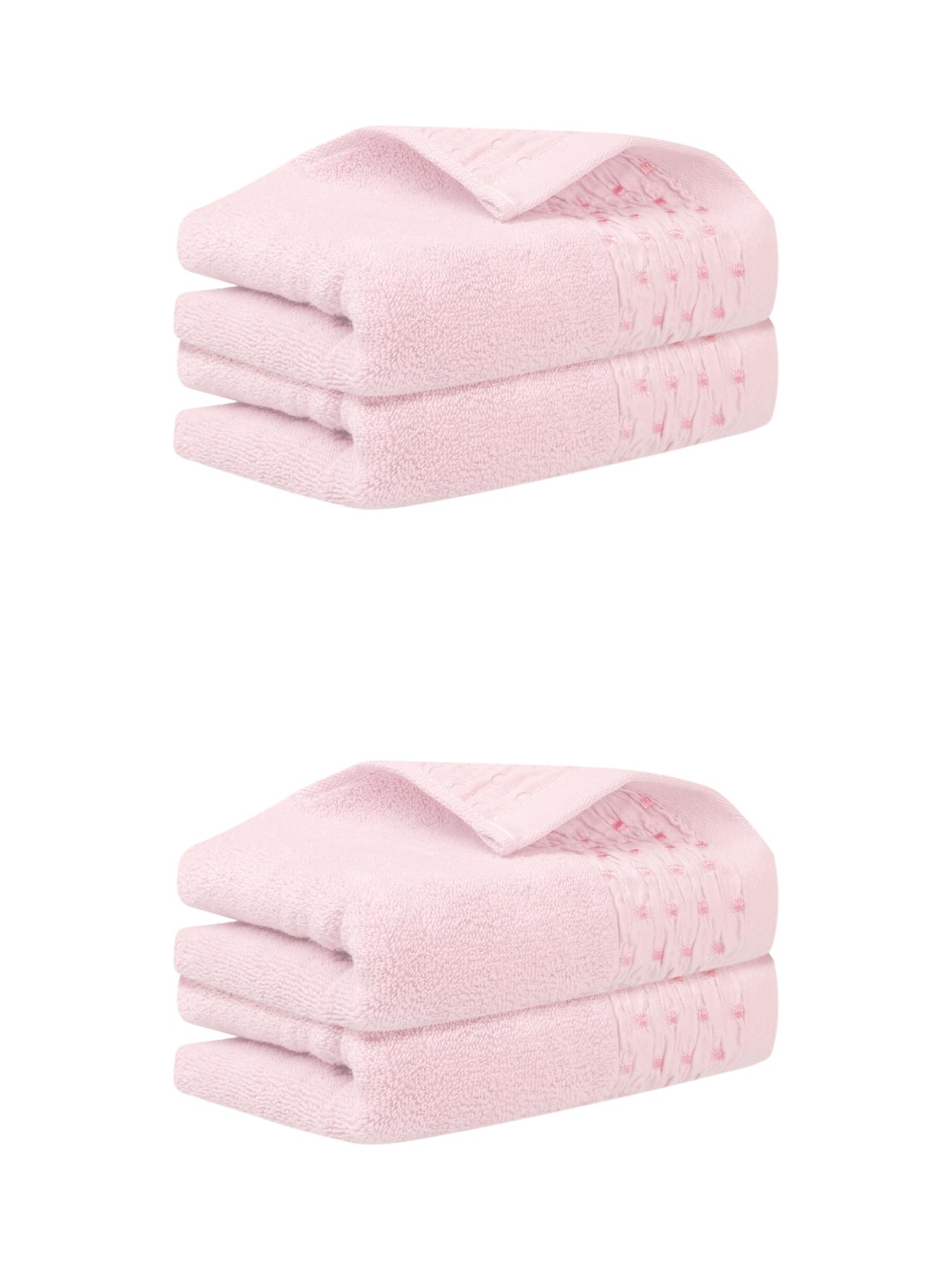 Unique Bargains 14" x 30" Embroidery Pattern Cotton Hand Towels Set Pink 4pk