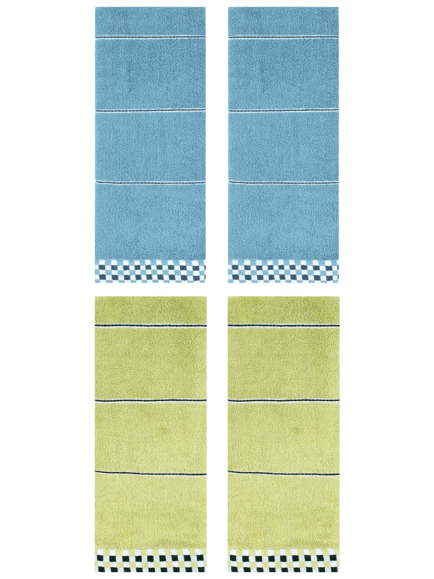 Unique Bargains 14" x 30" Striped Checked Hand Towels Blue/Green 4