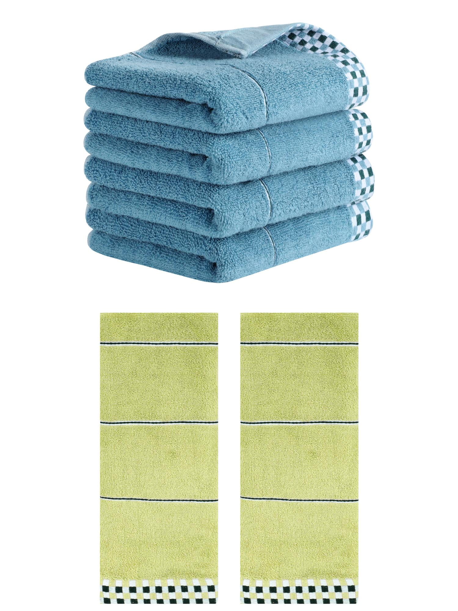 Unique Bargains 14" x 30" Striped Checked Hand Towels Blue/Green 6