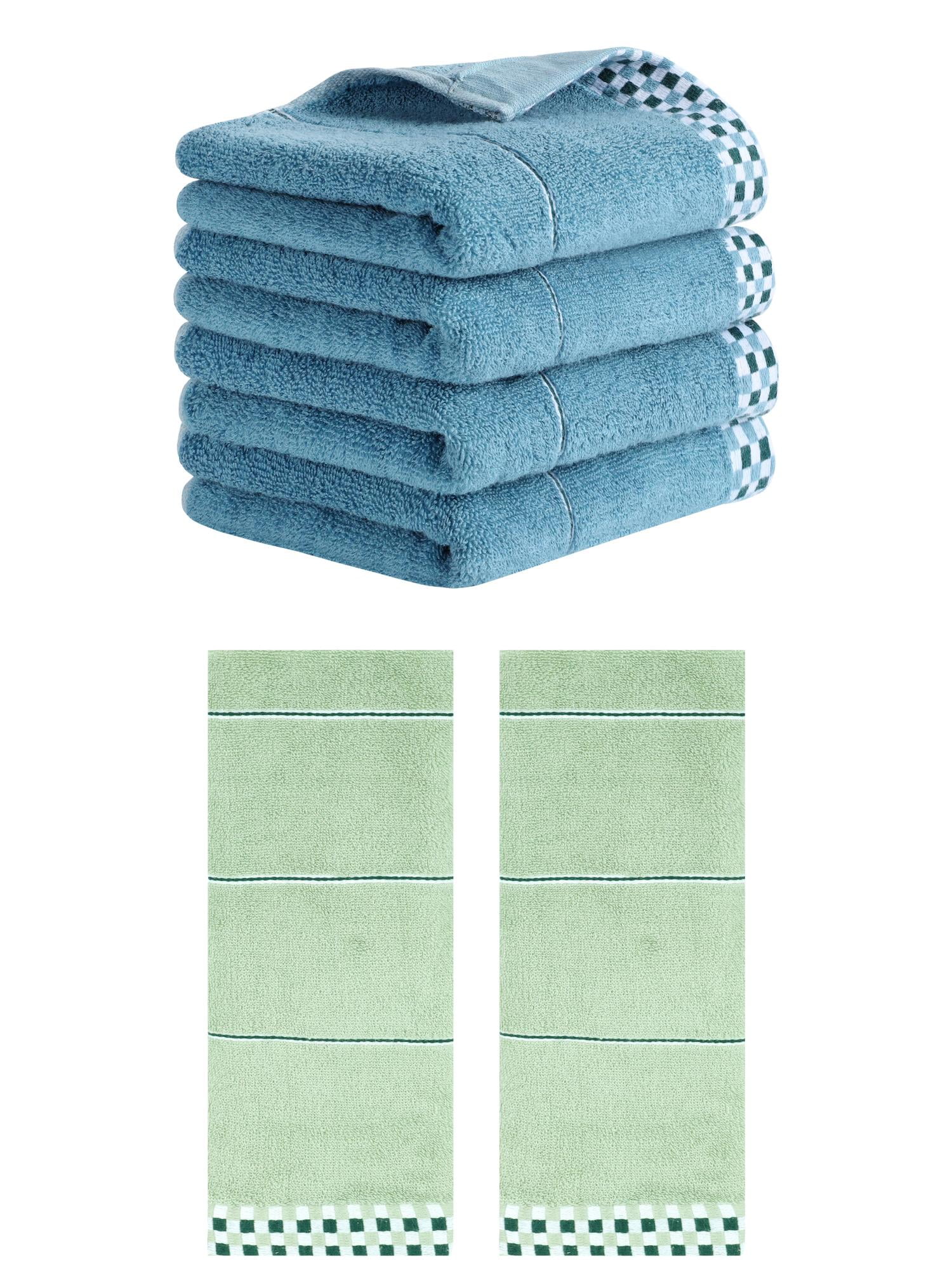 Unique Bargains 14" x 30" Striped Checked Hand Towels Blue/Light Green 6