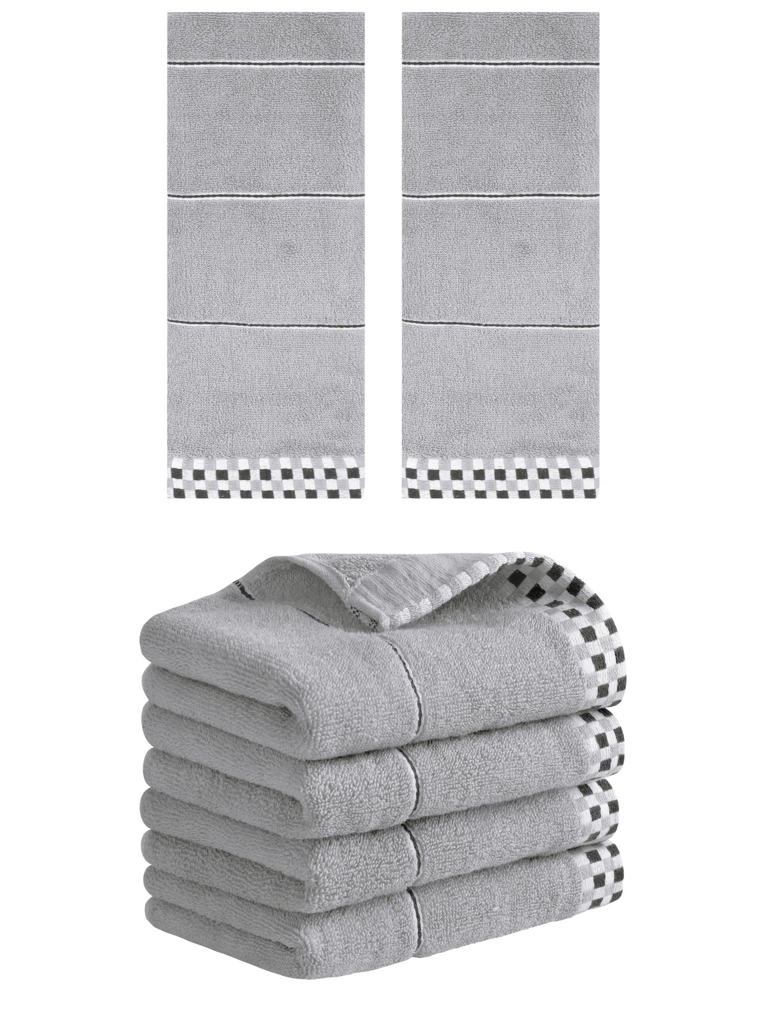 Unique Bargains 14" x 30" Striped Checked Hand Towels Grey 6
