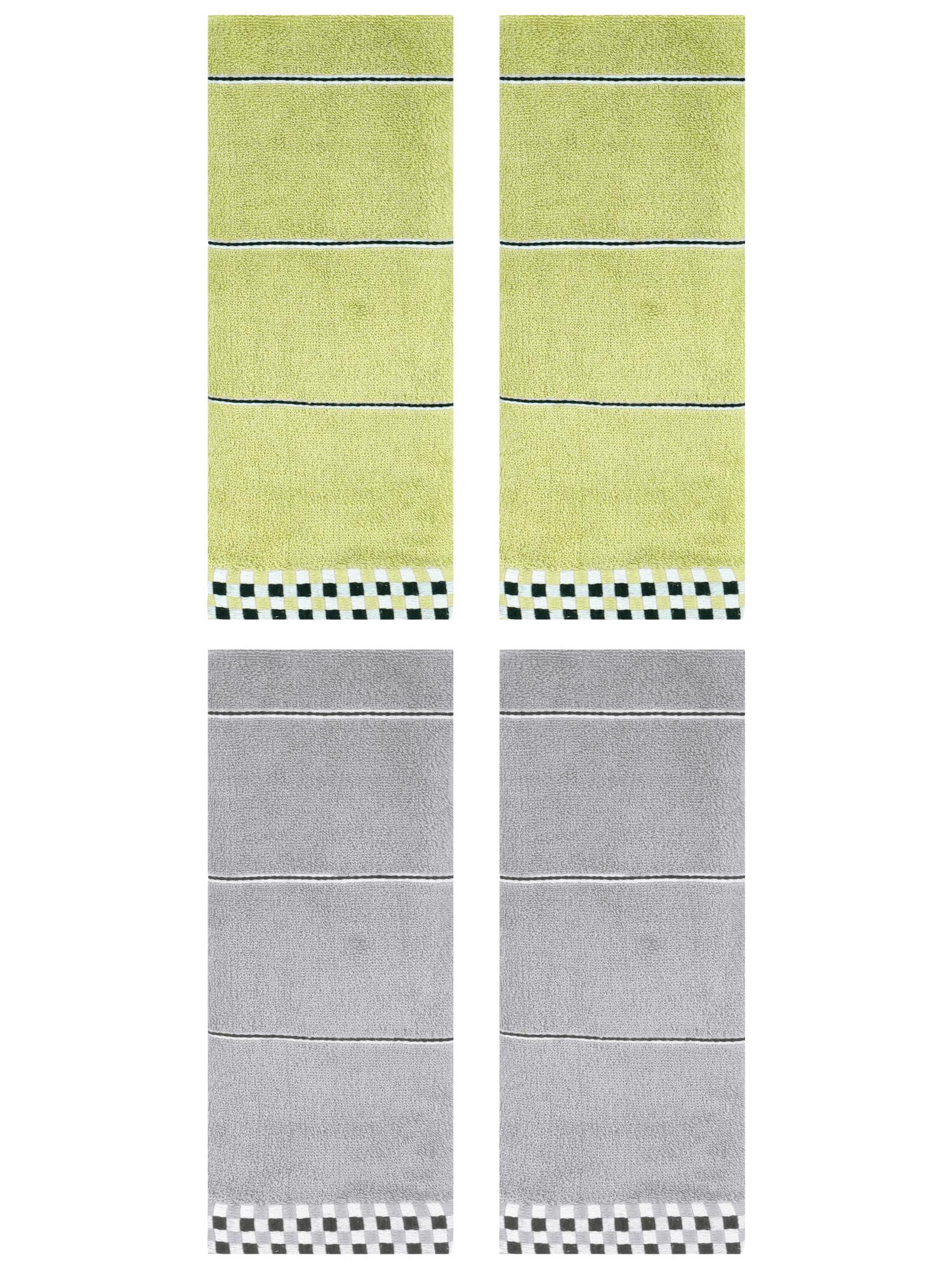 Unique Bargains 14" x 30" Striped Checked Hand Towels Grey/Green 4
