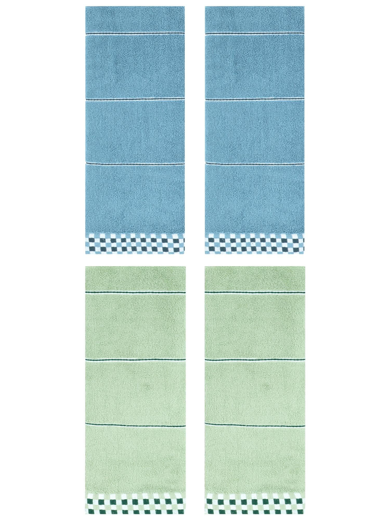 Unique Bargains 14" x 30" Striped Checked Hand Towels Light Green/Blue 4