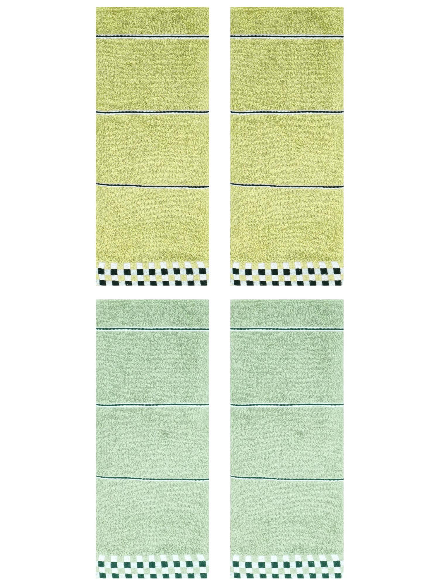 Unique Bargains 14" x 30" Striped Checked Hand Towels Light Green/Green 4