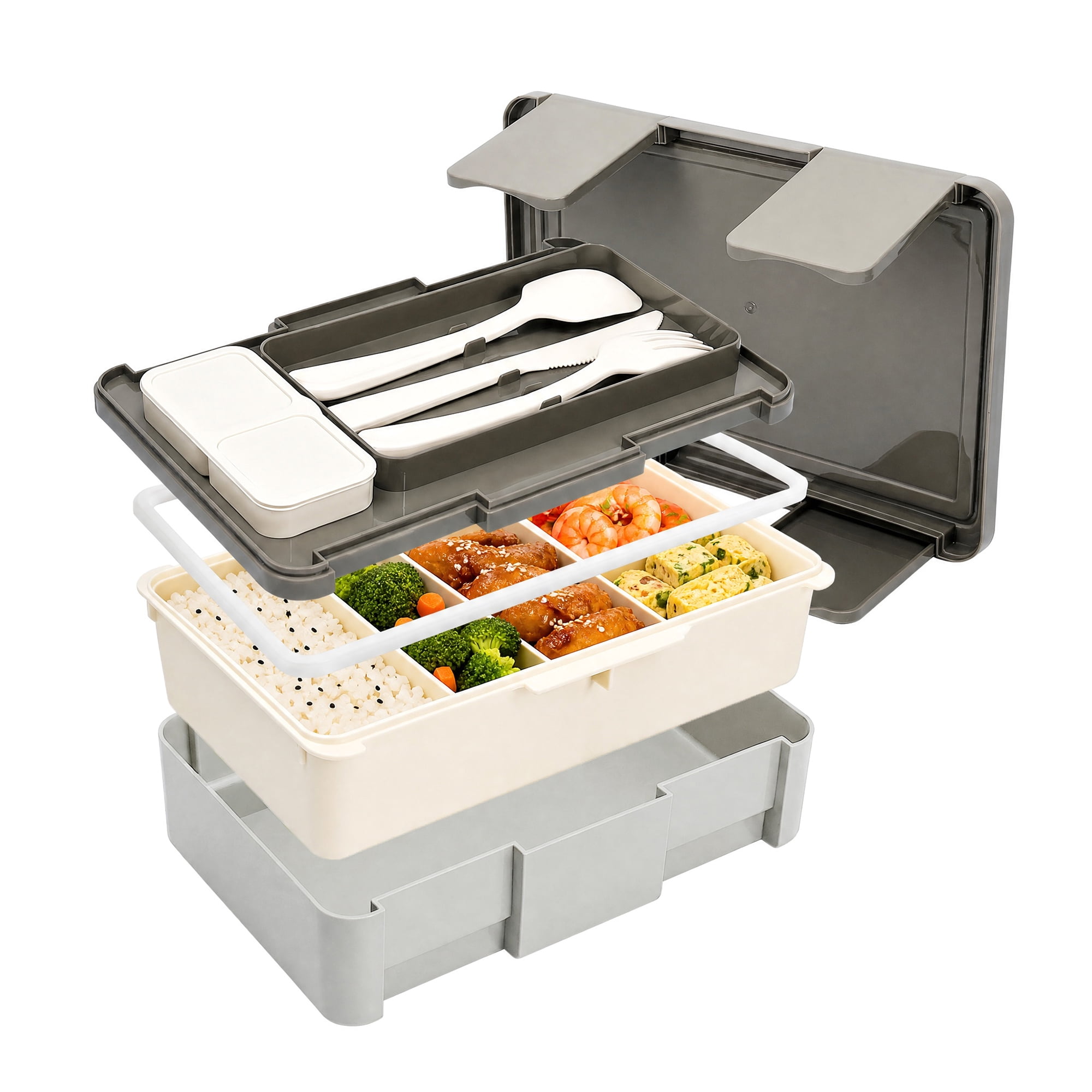 Unique Bargains 1450ml Leak-Proof Meal Prep Container Lunch Bento Box Khaki