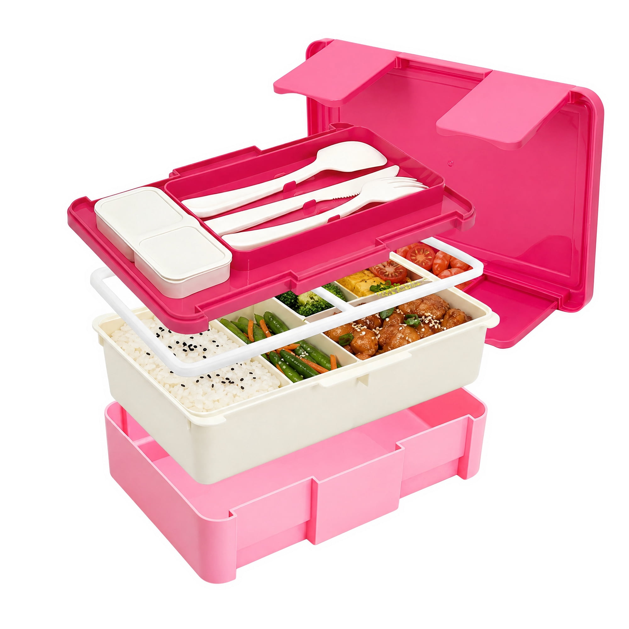 Unique Bargains 1450ml Leak-Proof Meal Prep Container Lunch Bento Box Rose Pink