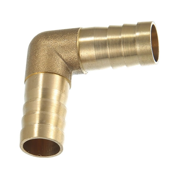 Unique Bargains 14mm 0.55" Brass Car Barb Hose Fitting L Shape 2 Way Connector for Joiner Air Water Fuel Gas