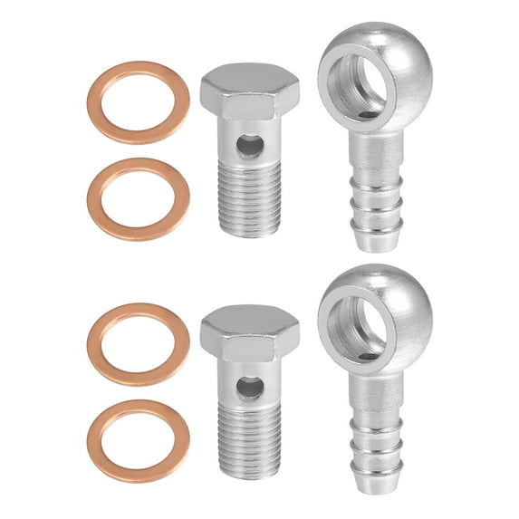 Unique Bargains 14mm ID 12mm OD M14x1.5 Banjo Fitting Fuel Line with Screw Washer for Motorcycle Silver Tone 2 Set