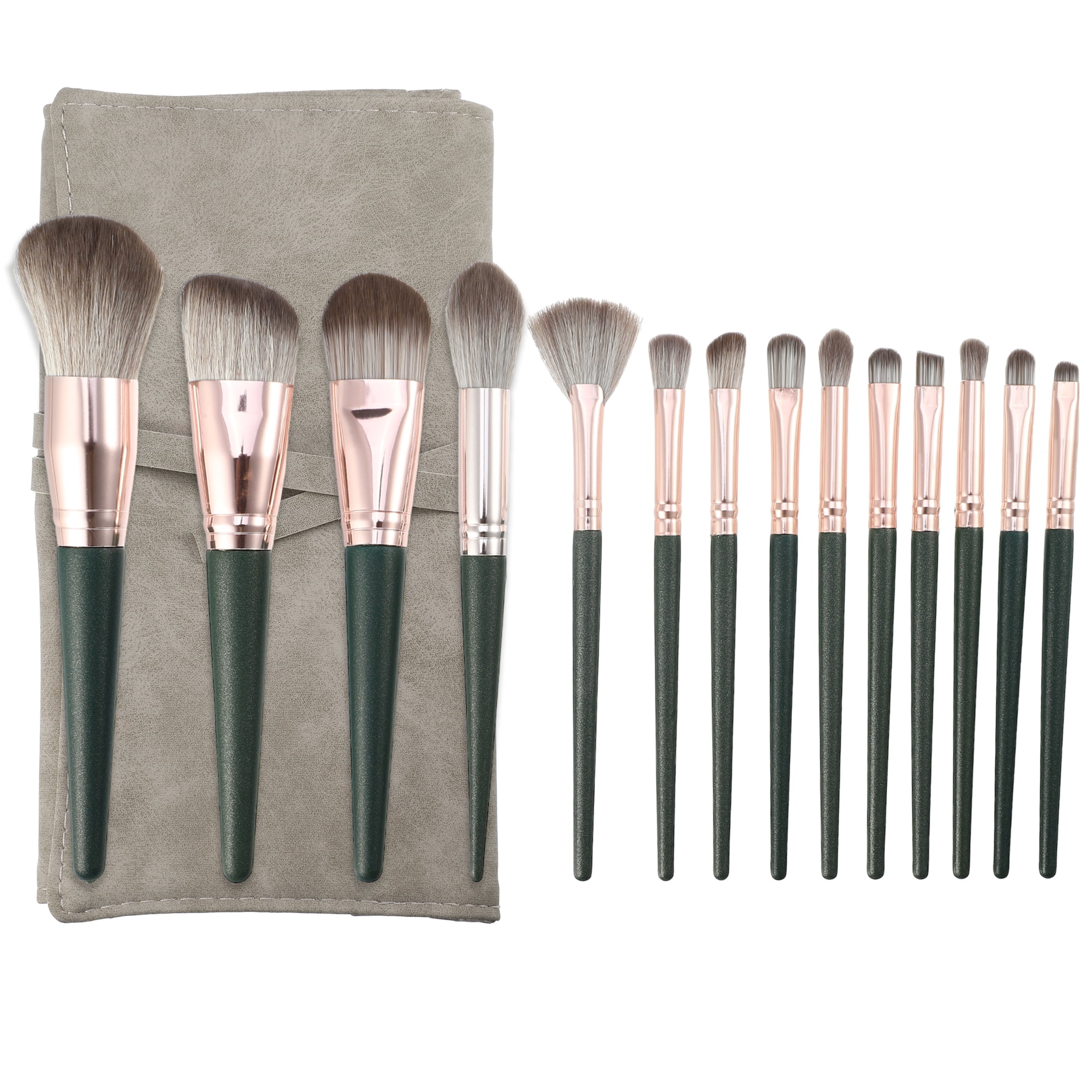 Unique Bargains 14pcs Makeup Brushes with Storage Bag Green Gray