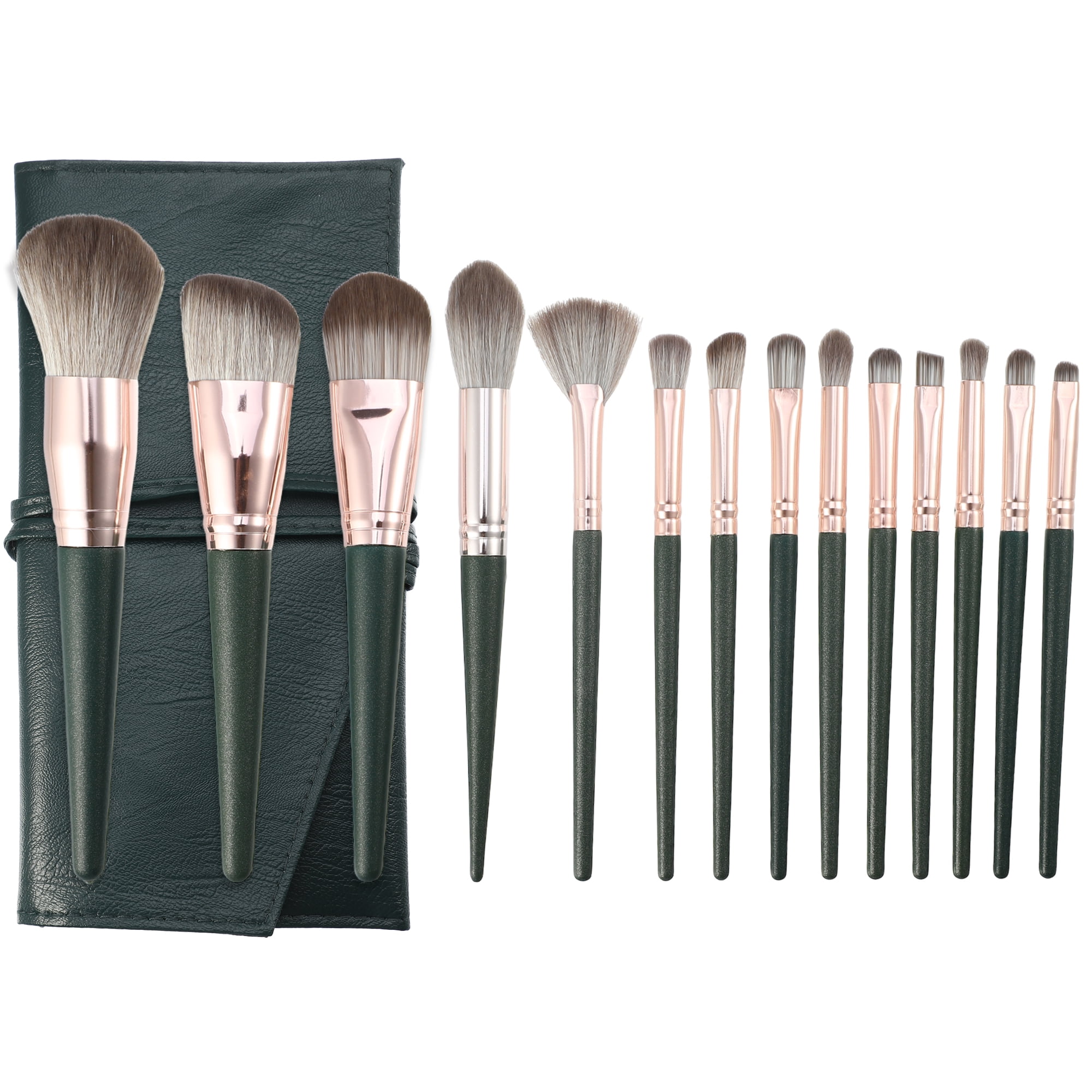 Unique Bargains 14pcs Makeup Brushes with Storage Bag Green