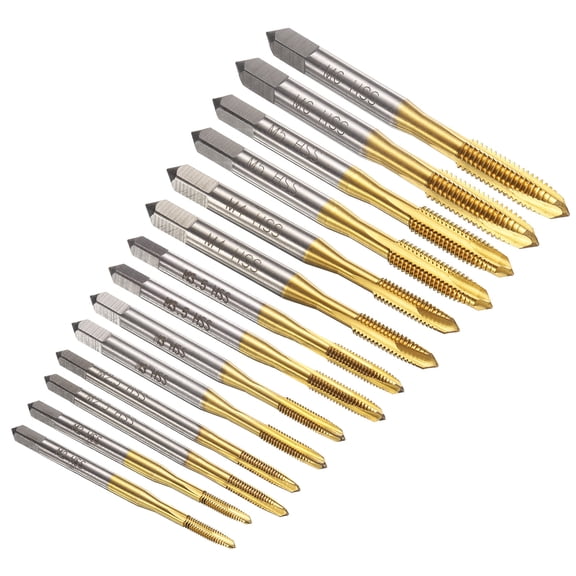 Unique Bargains 14pcs Spiral Point Tap Set M2 M2.5 M3 M3.5 M4 M5 M6 Metric Thread Screw Taps, Titanium Coated High Speed Steel 6542
