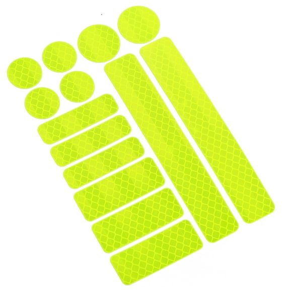 Unique Bargains 14pcs Weather Reflective Stickers for Helmet Adhesive Tape Reflector for Bicycle Motorcycle Car Fluorescent Yellow