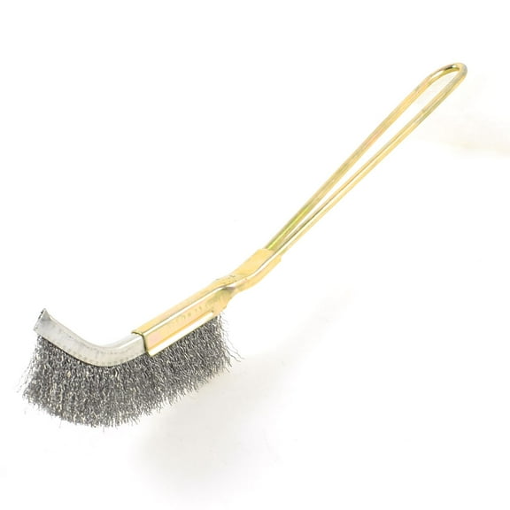 Unique Bargains 15.5cm Long Brass Tone Handle Silver Tone Bent Steel Wire Brush