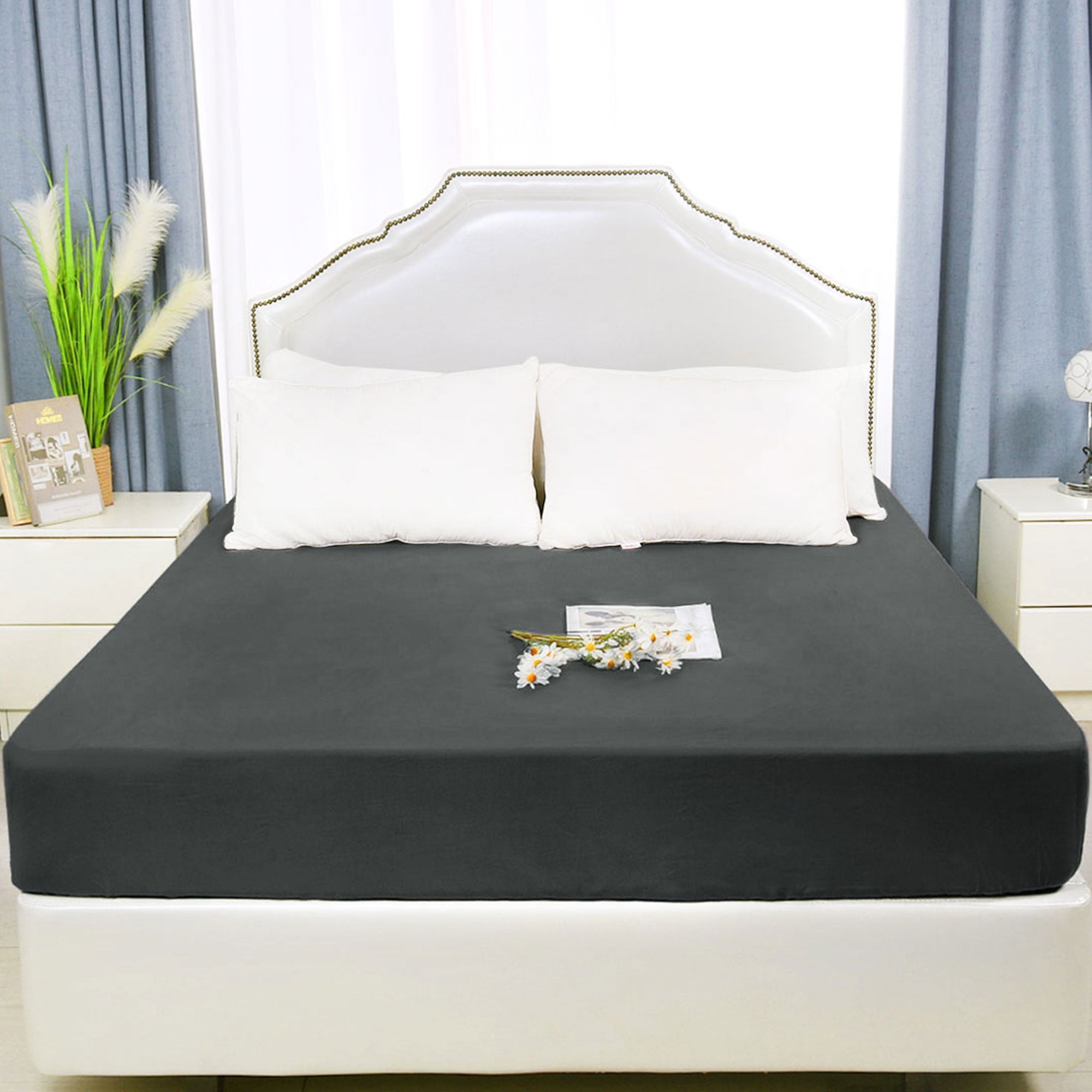 Unique Bargains 15" Deep Pocket Fitted Sheet Gray Twin