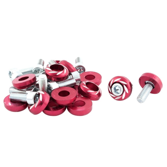 Unique Bargains 15 Pcs Hex Socket Round Cap License Plate Bolt Screw Red for Car