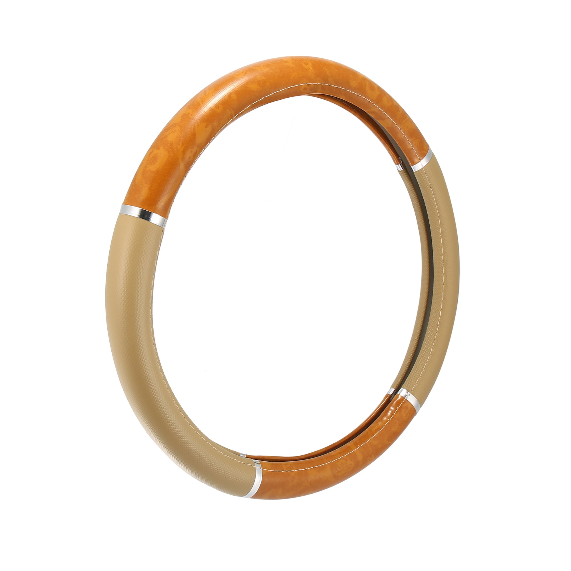 Unique Bargains 15" Universal Anti Slip Steering Wheel Grip Cover for Car Sedan SUV Breathable Wood Grain Khaki Beige