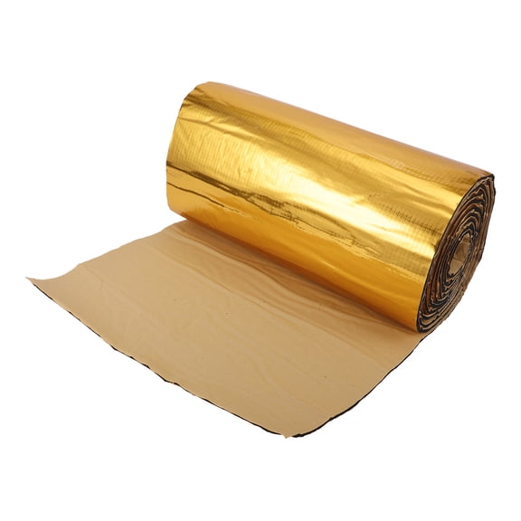 Unique Bargains 157mil 4mm 18.09sqft Car Sound Deadening Mat Aluminum Foil Foam Heat Shield Material for Hood Fender and Boat Engine Cover 165.35"x15.75" Gold Tone