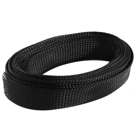 Unique Bargains 15Ft 30mm Width Black Nylon Expandable Braided Sleeving Cable Cover Wire Wrap