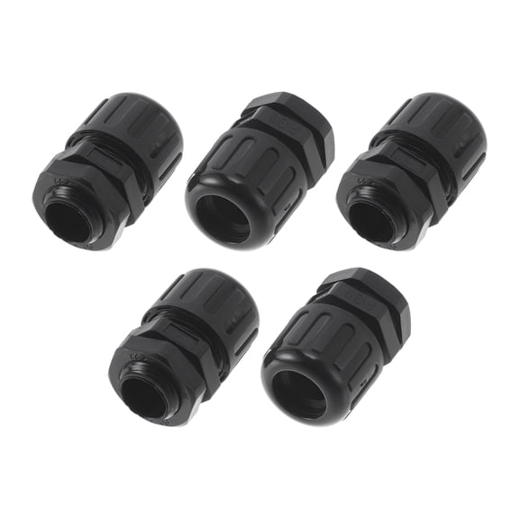Unique Bargains 15mm / PG9 Cable Glands 13mm / 0.51" Bellows Waterproof Tensile Joint Straight-Through PA6 Nylon Black 5 Pcs