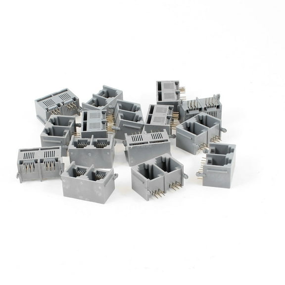 Unique Bargains 15pcs Two Ports 90 Degree Push in RJ12 6P6C Network PCB Jacks Connector Gray