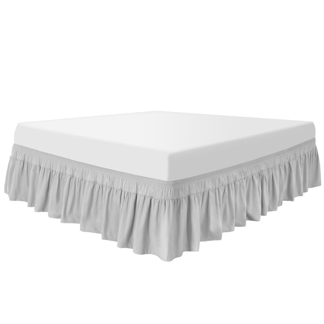 Unique Bargains 16" Drop Elastic Ruffles Brushed Bed Skirt Full Light Gray