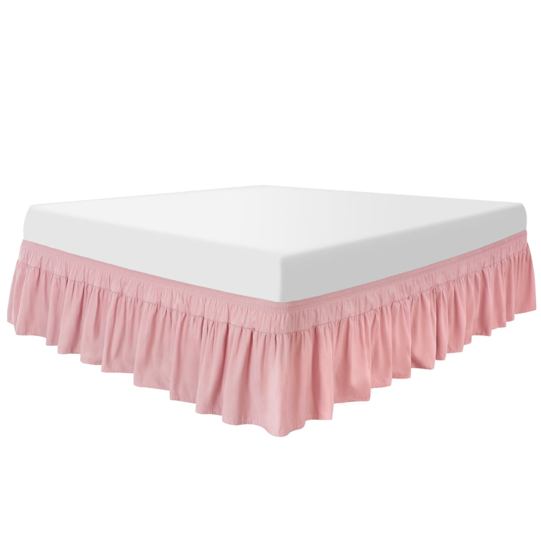 Unique Bargains 16" Drop Elastic Ruffles Brushed Bed Skirt Full Pink