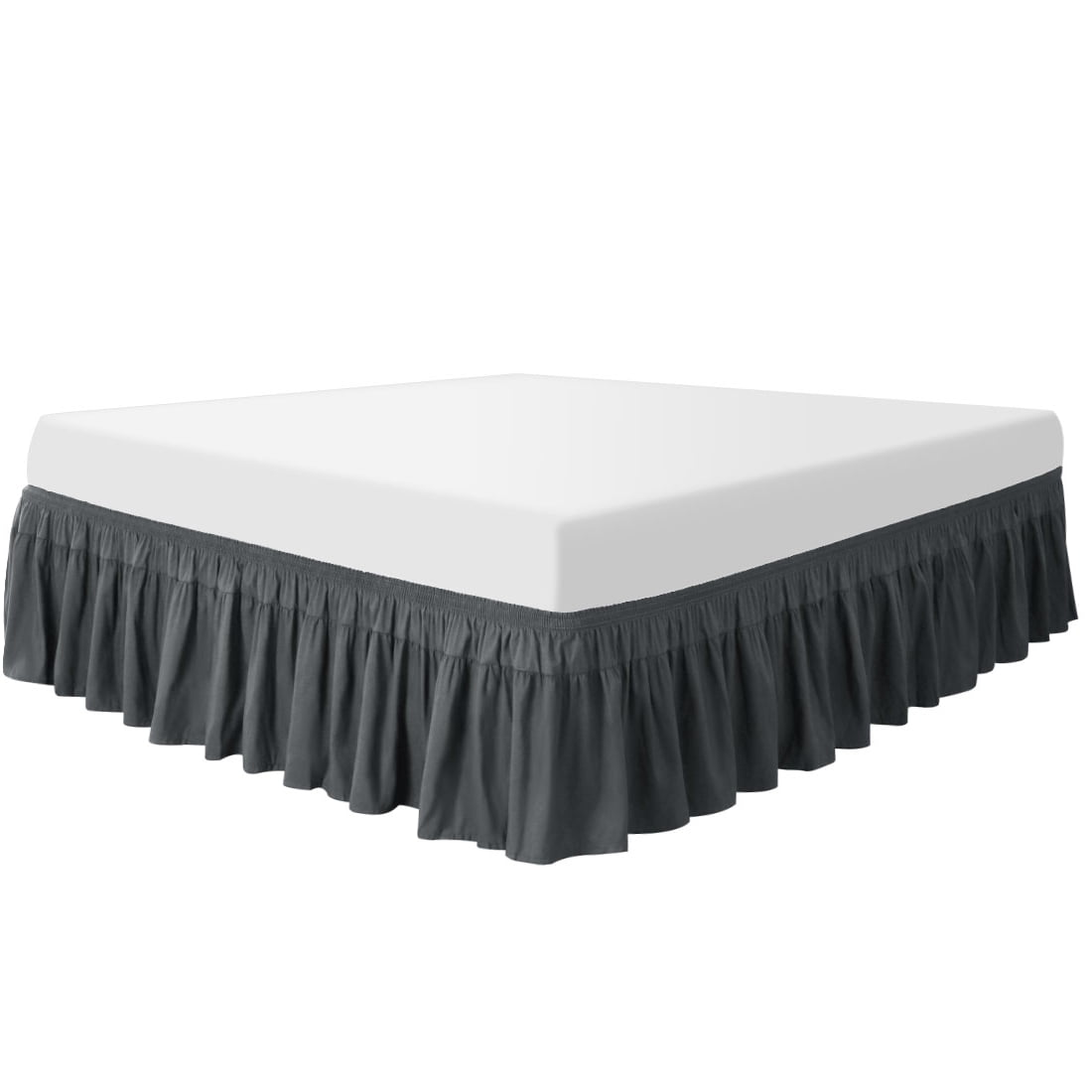 Unique Bargains 16" Drop Elastic Ruffles Brushed Bed Skirt King Dark Gray