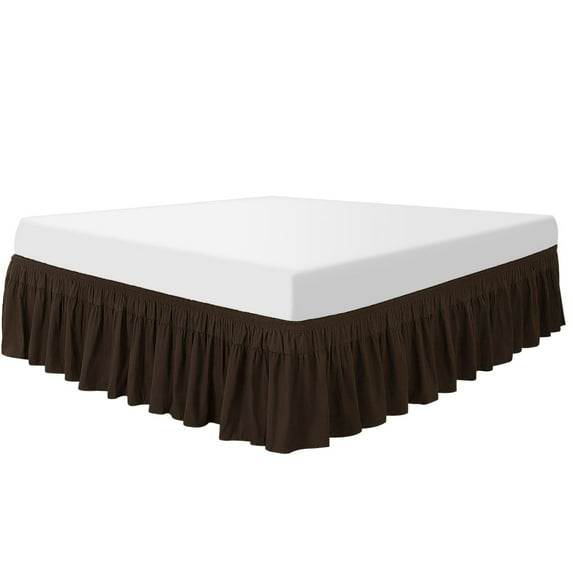 Unique Bargains 16" Drop Elastic Ruffles Brushed Bed Skirt Queen Dark Brown