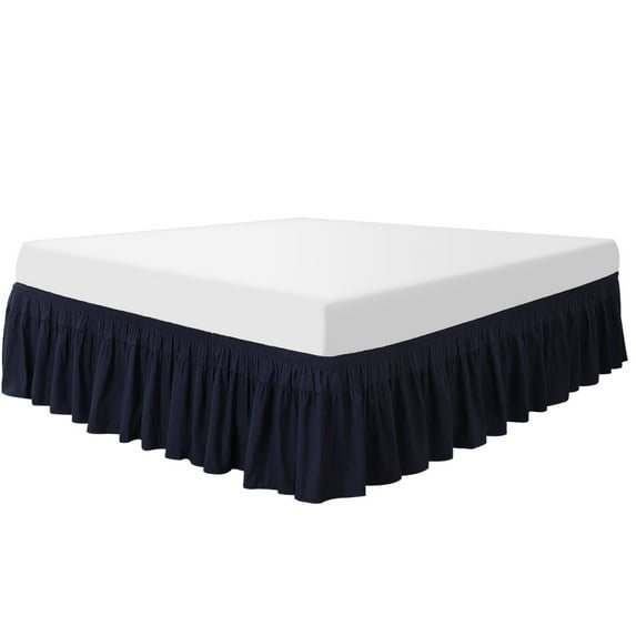 Unique Bargains 16" Drop Elastic Ruffles Brushed Bed Skirt Navy Blue Queen
