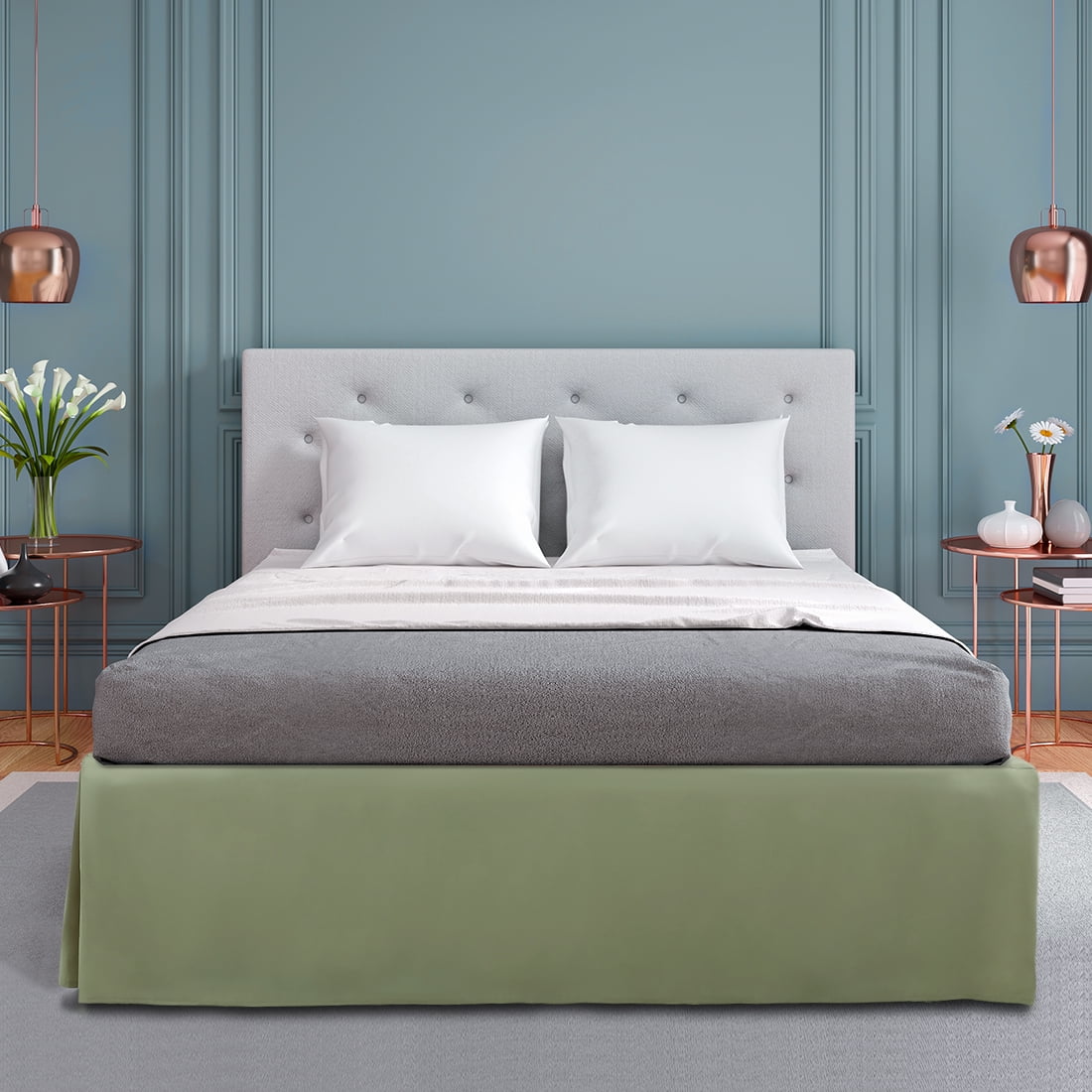 Green pleated bed skirt top