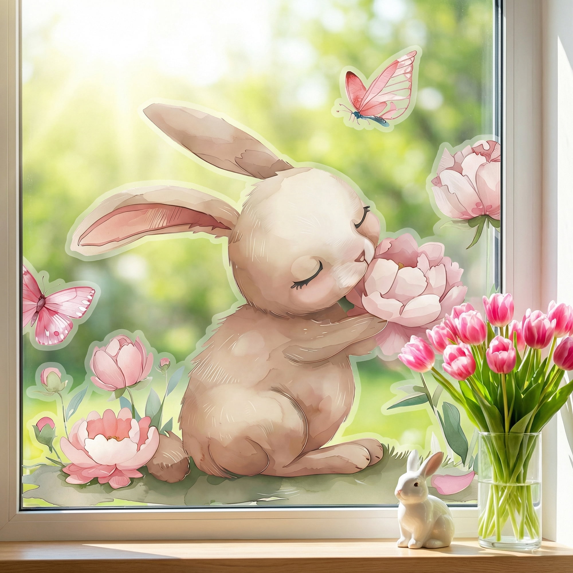 Unique Bargains 16 PCS Window Clings Rabbit Butterfly Flower Stickers Multicolor